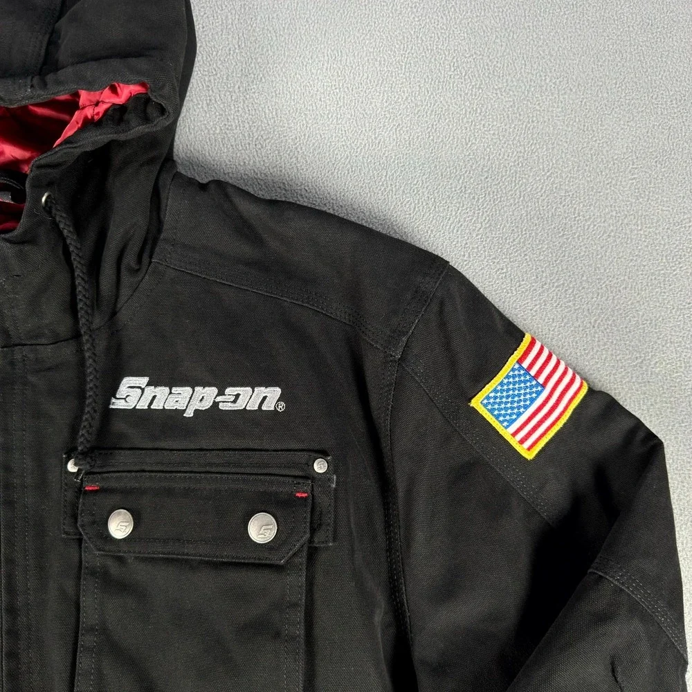 Snap On Tools Jacket XL Black‎ Utility RA Canvas Workwear Red Quilt Lined Heavy